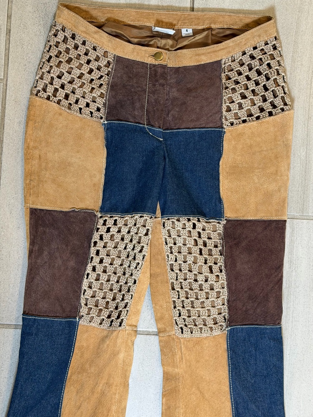 Y2K Wilson’s Leather Maxima Suede Denim Crochet Patchwork low rise pants size 4 - Picture 13 of 15